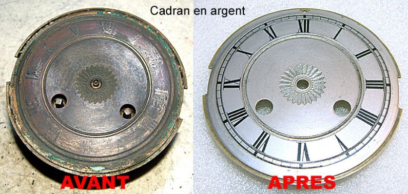 Serigraphie de cadran de pendule plaqué argent 1