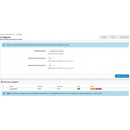 Prestashop v8.x plugin restrictions par type de paiement