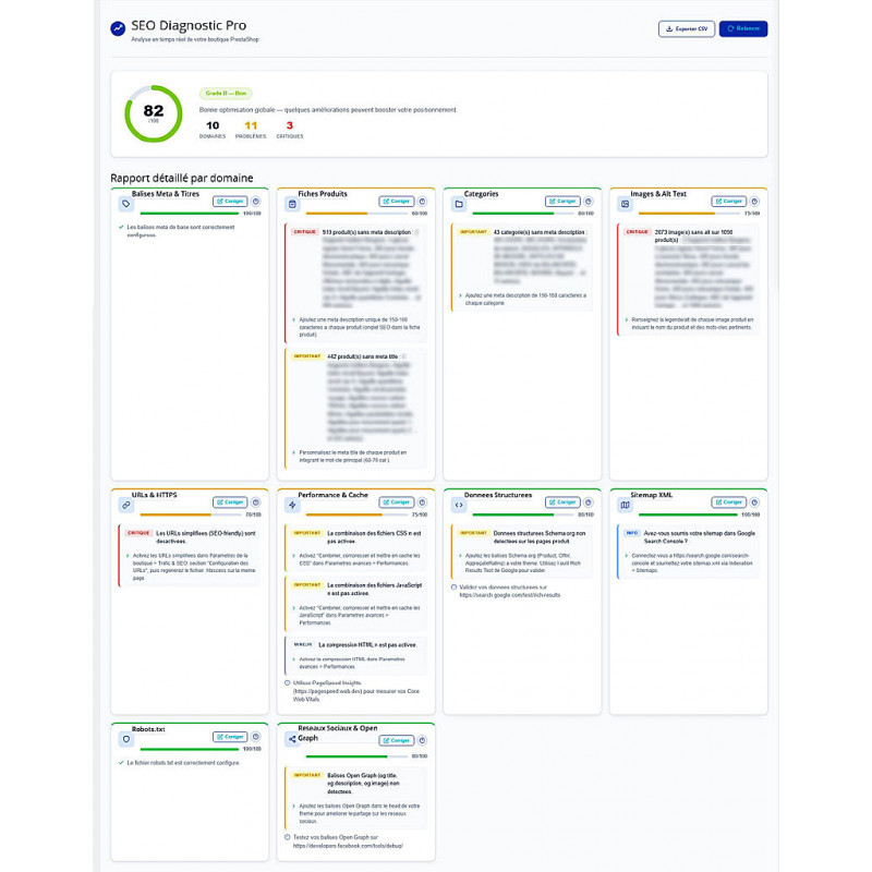 Module Prestashop v8.x SEO diagnostic (avant)